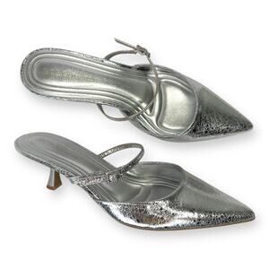 BCBGeneration Katalina Pointed Toe Pumps Kitten Heel Size 10 Silver Dress Shoes